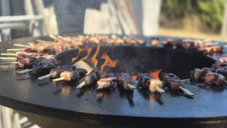 Brochettes grillées sur le brasero pour un anniversaire